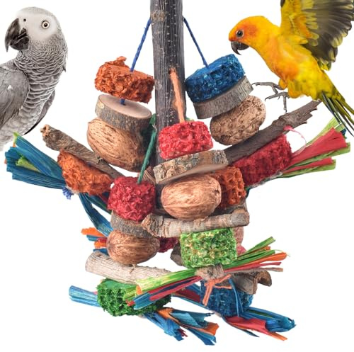 Bissap Bird Chew Toys, Natural Bark Corncob Nuts Parrot Toys and Treats for Conure Cockatoo Parakeet Budgies Cockatiel Lovebirds Pets Cage Bite Toy