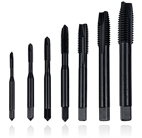 Mesee 7Pcs Tarauds à Goujure Droite Tarauds Machine en HSS, Outil Taraudage Filetage Métrique Revêtement Nitrure Tarauds à Pointe à Fileter en Acier Rapide M3 M4 M5 M6 M8 M10 M12 pour Filet Rapporté