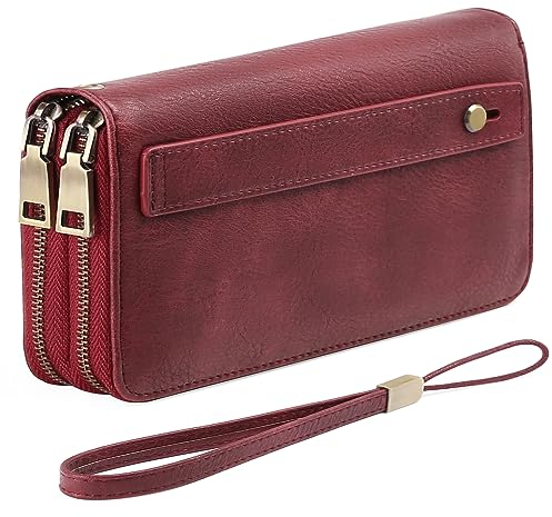 GAEKEAO Geldbörse Damen Groß, Portemonnaie Veganes Leder Doppel Reißverschluss Kreditkartenetui, RFID Schutz Clutch Geldbeutel Groß, mit Viel Kartenfächern Wallet, Portmonee für Frauen