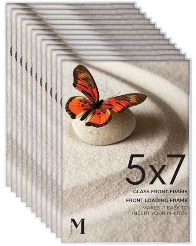 Mantello 5x7 Inch Front Loading Picture Frames - Clear - Art Wall Hanging Table Desk - Family Gallery Multi Photo Frame - 12 Pack
