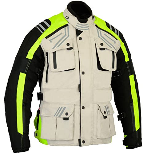 Bikers Gear Australia - Chaqueta de motocicleta para hombre, chaqueta impermeable de cordura con armadura CE reflectante de alta visibilidad (EN 1621-1), beige, 48