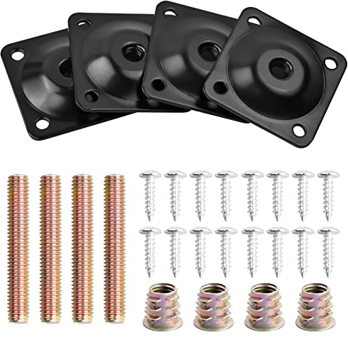 Catime 4 Set Möbelbein Montageplatten mit Bolzen Schrauben, M8 Möbel Bein Befestigungsplatten, Möbelfüße Befestigung Platten, Halterung Montage für Sofa Couch Sitze Stuhl Tisch Möbel Beine (Black)