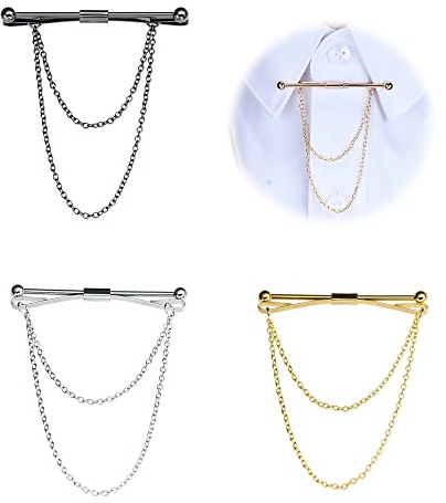 LONGHAO 3 Pcs Kragen Bar Pins,Krawatte Kragen Pin,Herren Shirt Halsband Clip,Kragen Bar Mit Kette,Krawattennadeln FüR Herren Anzug Accessoires,FüR Valentinstag,JubiläUm,vatertagsgeschenk für papa