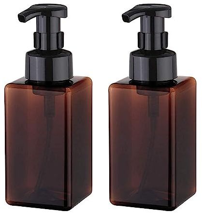 Apstaqeoo Foaming Soap Dispenser, 2Pcs 450ml Hand Soap Dispenser Refillable Foam Soap Liquid Pump Bottles Empty Plastic Shampoo Body Wash Container for Bathroom, Kitchen, Hospital, Clinic (Brown)