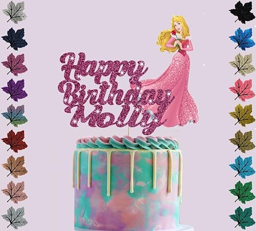 Princess Aurora Personalised Birthday Glitter Cake Topper With Any Name (Pink)