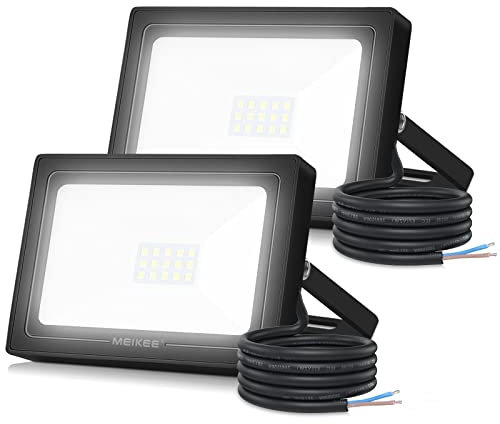 MEIKEE 2 Pack 15W LED Security Floodlight, IP66 Waterproof, 1200LM, 6500K Daylight White, Black, 16.8 cm (L) x 8.5 cm (W) x 18.2 cm (H), Outdoor, Garden, Yard, Patio