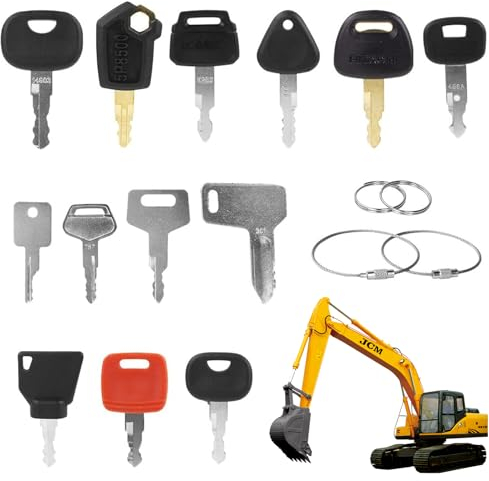 Zündschlüssel set, 17 Stück Ersatz Zündschlüssel, Baumaschinen Schlüssel Set, Zündschlüssel set Traktor, 13 Verschiedene Schlüssel und 4 Schlüsselanhänger, Für Bagger, Gabelstapler, Traktoren