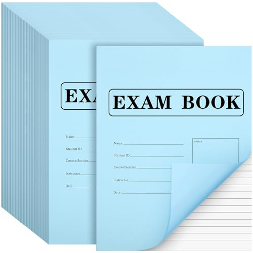 Skyygemm 100 Pack Exam Blue Book, 8.5 x 11 Blue Test Books, 8 Sheets 16 Pages, Wide Ruled Saddle Stitched Examination Notebooks for School Test Business Office