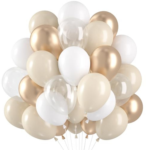 Palloncini Champagne Oro Bianco, 60 Pezzi Palloncini Compleanno Beige Sabbia Bianca, Ghirlanda Palloncini Beige Oro Bianco per Compleanno Baby Shower Anniversario Matrimonio Festa Decorazioni