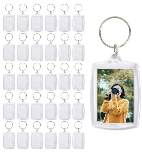 50 pièces Porte-Clés Photo, Personnalisé Porte Clef Photo, Porte-Clé acrylique transparent, Transparent Keychain pour Clés, DIY Porte Clef Photo, adaptés pour offrir en cadeau aux proches et aux amis