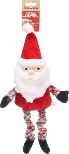 Flamingo Perro Juguete – de Navidad – Antonella Papá Noel Rojo – 48 cm – Peluche Suave con Squeaker y piernas elásticas – Diseño Festivo