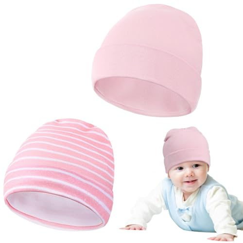 XIJEQOW Gorros para Bebé, 3 Pares de Gorros sin ala de Punto de Algodón Unisex para Niños y Niñas Recién Nacidos