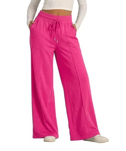 GRMLRPT Dambyxor, joggingbyxor för kvinnor, långa sportbyxor lös dragsko, säckig breda ben, byxor, fritidsbyxor, sweatpants med fickor (flerfärgade, S-XXL), ROSA, M