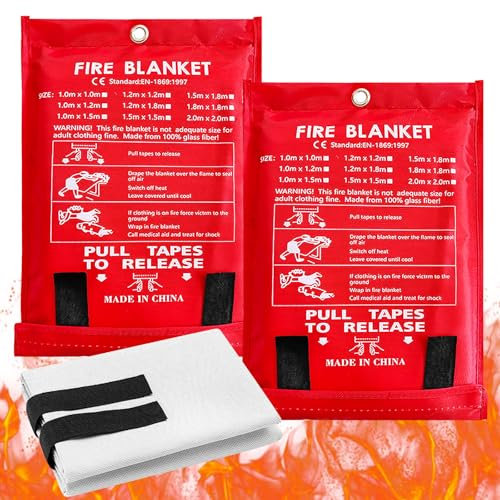 Couverture Anti-Feu, 2 Pièces Couverture Anti-Incendie, 1.2 * 1.2m Couverture d'incendie de Couverture de Secours de Fibre, Couverture Anti Feu pour Les Feux De Graisse, Cuisine, Voiture, Caravane