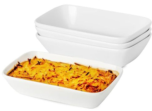 UIBFCWN Set di 4 Piatti da Forno in Ceramica, 400ML Pirofile da Forno in Ceramica Rettangolare, Ciotole in Porcellana per Creme Brûlée, Stampi in per Cottura Smaltata Mini per Torte, Lasagne