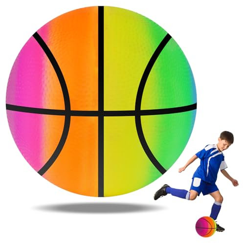 OSDUE Palline da Spiaggia Arcobaleno, 8.5in PVC Palla Gonfiabile Spiaggia per Interni Esterni Spiaggia Piscina Palla Rimbalzante per Bambini Pallone Pallacanestro Fluttuante Arcobaleno Palla Morbida