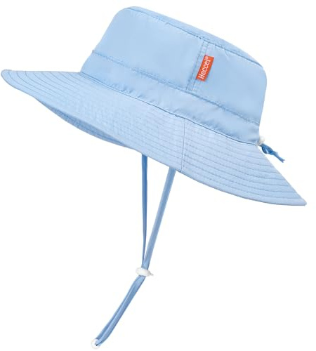 HECCEI Baby Sonnenhut UPF 50+ mit klappbarer Krempe & verstellbarem Kinnband – Schnelltrocknender Sonnenschutz-Hut für Jungen und Mädchen (DE/NL/SE/PL, Alter, 6 Monate, 24 Monate, Blau)