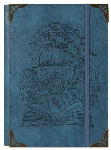 TIEFOSSI A5 Carpeta de 6 Anillas para Mujeres y Hombres, Diario de Cuero PU con Tapa Dura, Diario Vintage de Ship, Cuaderno Rectificado para la Escuela, Agenda, Viajes, Trabajo, Organizador