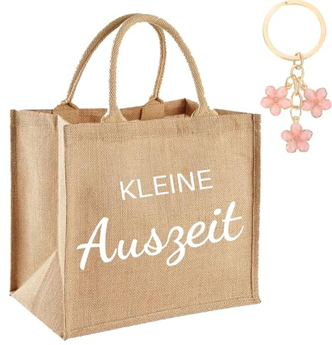 jenich Kleine Auszeit Jutetaschen und Schlüsselanhänger Entspannung Geschenk Kleine Auszeit Beutel Taschenanhänger Geschenk für Frauen Freundin Mama Mädchen zum Geburtstag Weihnachten