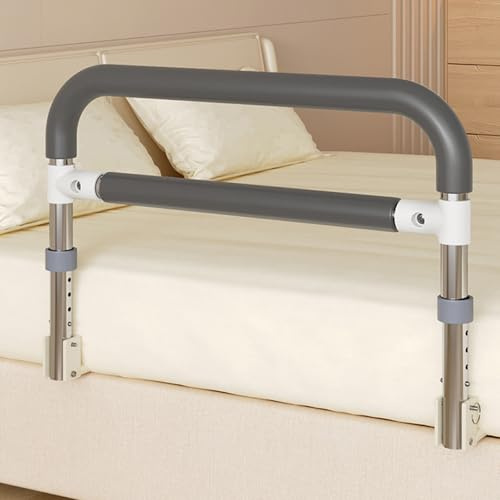 Btstil Bed Rails for Elderly Adults, Foldable Bed Assist Rail Guard with 4 Heights Adjustable, Heavy Duty Get Up Aid Bedside Handrail for Pregnant Women, Seniors (Grey)