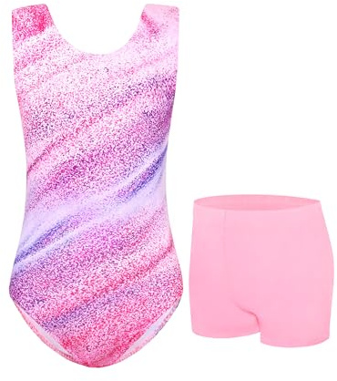 Jinhiteam Leotards for girls Gymnastics Size 8-9 Years old Colorful Stripes Sleeveless Tumbling Outfits Workout Bodysuits