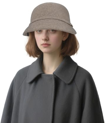 RUIXIA Chapeau Cloche en Laine Vintage pour Femme Chapeau Melon Classique Bonnet de Pêcheur Bob Capeline Automne Hiver