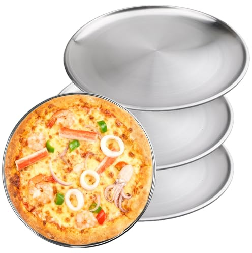 WIYETY 4er Set Pizzablech Edelstahl: 30CM Rund Pizzaform, Hochwertige Verarbeitung Pizza Backblech, Pizzablech für Backofen, Pizzapfannen für Hotel und Haushalt, Spülmaschinenfest, Silber