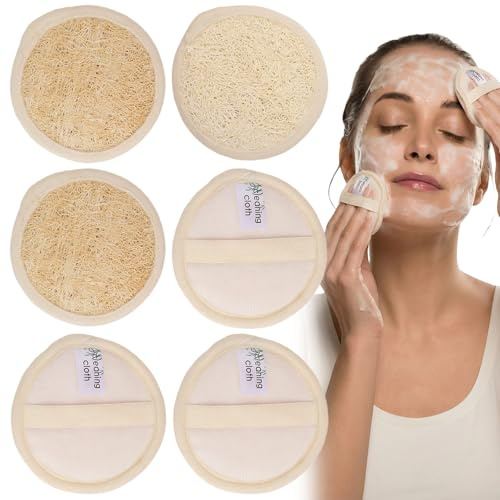 Esponja exfoliante facial de luffa, 3 unidades, esponja exfoliante, esponjas faciales, cepillo de ducha natural para limpieza facial y desmaquillante, para baño, spa y ducha