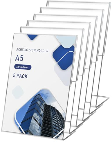 6-pack A5-bordsstativ i akryl, L-stativ bordsstativ lutande, bordsstativ i akryl A5, bordsstativ, transparent bordsstativ, lutande, bordsstativ för kontor, restaurang, butik, hotell