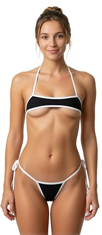 HiSexy Women Micro Bandeau Bikini Set 2 Piece Extreme Sexy Lingerie Mini Thong Swimwear Beachwear Swimsuit Bathing Suit (Black)