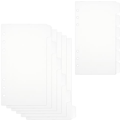 6 separadores de carpeta A6 con pestañas, índice transparente de plástico transparente con 6 agujeros, protectores de página recargables, hojas divisoras insertables para cuaderno, planificador