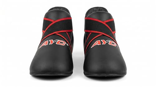 AYC Martial Arts Foot Protectors | Karate Boots Taekwondo Kickboxing Sparring Foot Guard | Premium PU Leather | Elasticated Strap | Kids & Adults | UK Sizes | Pair (XL (UK 11-13))