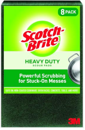 Scotch-Brite Heavy Duty Scouring Pad, Dish Scrubber for Kitchen + Outdoor, 8 Scrub Pads for Uncoated Pots and Pans, Cast Iron Cooktops, Grill Grates, Oven Racks, & BBQ, Durable, Long-Lasting