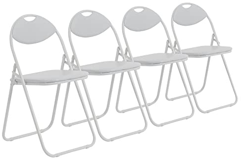 Harbour Housewares Padded Folding Chairs - White - Pack of 4 | Heavy-Duty Tubular Steel Frame,114kg Maximum Capacity, Easy-Clean PVC Upholstery, Compact Storage, Supportive Seating