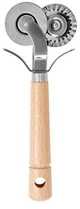 Fantes Double-Blade Pastry Ravioli Pasta Dough Cutter Crimper Wheel, Stainless Steel with Beechwood Handle, The Italian Market Original since 1906