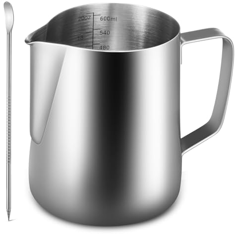Anpro Stainless Steel Milk Pitcher, 600 ml / 20 oz with Measurement Marks