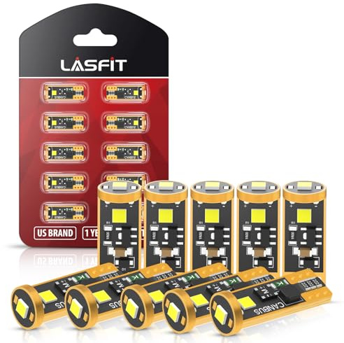 LASFIT 194 LED Bulb 6000K White, T10 168 2825 W5W LED Replacement Light Bulbs, For Dome Map Light, Door Light, Courtesy Light, License Plate Light, Trunk Light, Super Bright (Pack of 10)