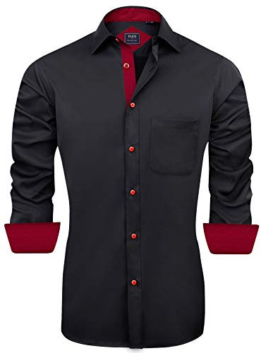 J.VER Mens Black Formal Shirts Long Sleeve Dress Shirts Business Slim Fit Work Wedding Regular Fit Silk Stretch Non Iron XL