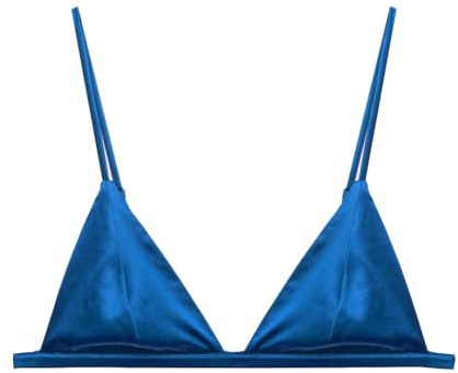 SilRiver Women's Silk Soft Cup Wireless Bra Triangle Bralette Top with Smooth Satin, Feminine and Functional Wire-Free Bra (for A-C Cups) (X-Large, Turkish Blue)