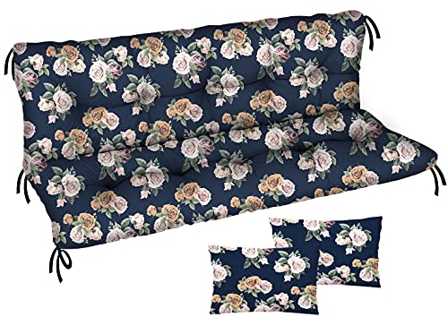 Ferocity Auflage für Hollywoodschaukel 185x50x50 Gartenbankauflage und 2 Kissen Palettenauflage Bankauflage Sitzkissen und Rückenkissen Polsterauflage Matratze Gartenpolster, Rosen [133]