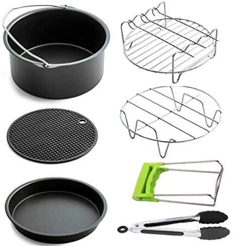 MVSR Accessoires de friteuse à air comprimé de 17.8 cm,7 pièces,Accessoires de four halogènes avec livre de recettes,Sans BPA,Passe au lave-vaisselle