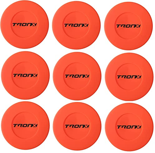 TronX Plastic Floor Hockey Pucks for Indoor & Outdoor Hockey, Lightweight Plastic Pucks for Street Hockey, (Orange, Pack of 9)
