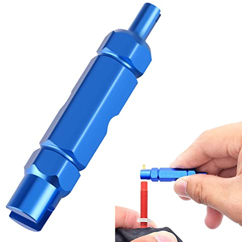 TAKONE Ventilschlüssel Fahrrad, Ventilausdreher aus Aluminiumlegierung, 3-in-1 Ventileinsatzschlüssel für Presta-ventileinsatz, Schrader-ventileinsatz und Ventilverlängerung (blau)
