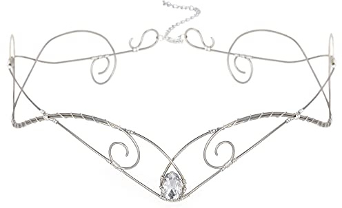 CoTeeZa Fairy Circlet Medieval Crown Silver Handmade Viking Headpiece Colored Crystal Vintage Headband Elven Elf Tiara Cosplay Hair Accessory for Bride Wedding Queen King Renaissance
