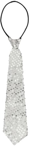 Balinco - Cravatta da festa, cravatta con paillettes, cravatta scintillante da uomo, cravatta con elastico, preallacciata, addio al celibato per uomo, carnevale, martedì grasso, Halloween, argento