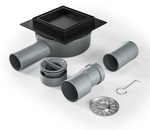 Bernkot Shower Drain Square 10 x 10 cm, 360° Siphon with Odour Stop and Hair Strainer 2-in-1 Tilable Stainless Steel Drain Channel Floor Drain Shower Drain Very Flat DN50 DN40, Gold