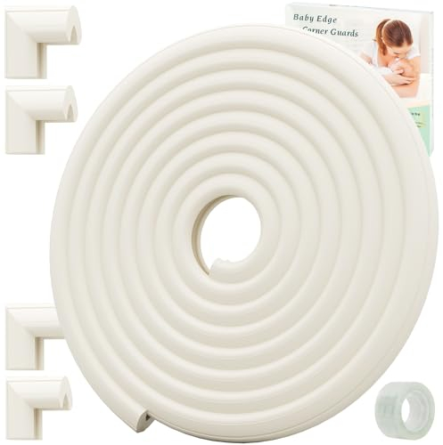 Safety Baby Edge Corner Guards Protector Set, 2.3M/7.5ft Edges Protector + 4 Corner Guards for Kids Foam, Furniture and Tables Child Baby Proof Bumpers, Pre-Taped for Direct Use