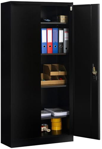 IDMarket - Armario de oficina (80 x 180 cm, 4 estantes modulares, 5 niveles, metal), color negro