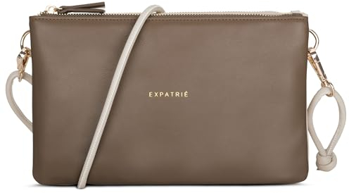 Expatrié Clutch Damen Braun Beige - Emilie - Stylische Umhängetasche für Hochzeit, Party & Freizeit - Kleine Handtasche in zwei Farben - Crossbody Bag für Frauen - Längenverstellbarer Schultergurt