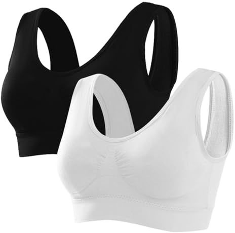 Memoryee sport-bh:ar kvinnor 3-pack set plus size för stora bröst icke trådbundna inlägg tvättbar vadderad push-up multipack väst magtröja för yoga löpning jogging gym, Svart+vitt, 5XL